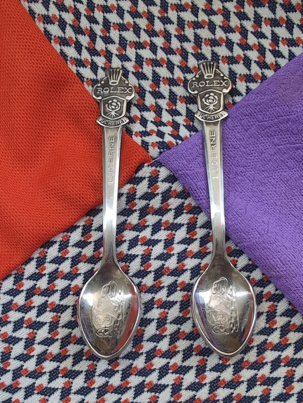Vintage Rolex Bucherer of Lucerne Switzerland Souvenir Spoon 4" Set Of 2